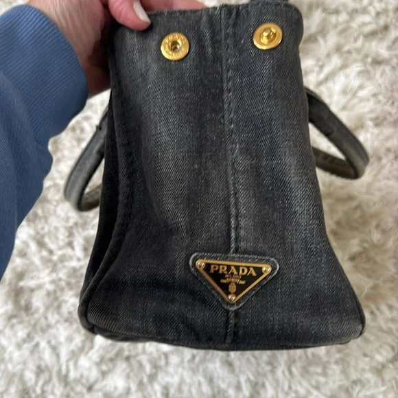 Prada Charcoal Denim canapa small tote Bag - Picture 4 of 13